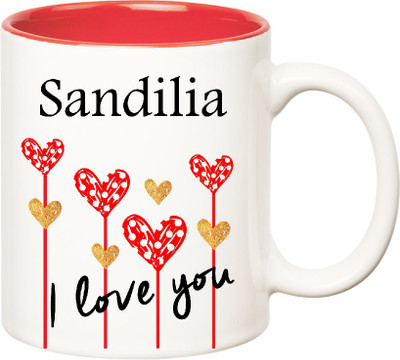 

Huppme I Love You Sandilia Inner Red (350 ml) Ceramic Mug(350 ml), Red;white