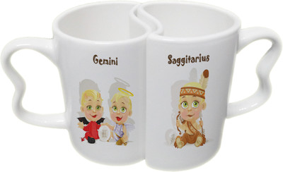 

Ucard Gemini and Saggitarius Zodiac Sign Couple Bone China, Ceramic, Porcelain Mug(325 ml), Multicolor