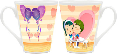 

Homesogood Lovely Kiss On Valentine's Day (Set Of 2) Ceramic Mug(355 ml, Pack of 2)
