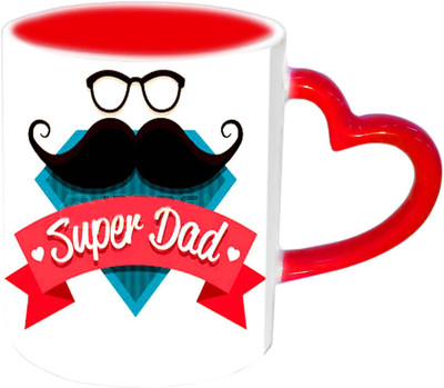 

Raj Laxmi Super Dad Sweet n Funny Design Red Heart Handle Ceramic Mug(350 ml)
