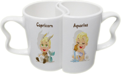 

Ucard Capricorn and Aquarius Zodiac Sign Couple Bone China, Ceramic, Porcelain Mug(325 ml), Multicolor