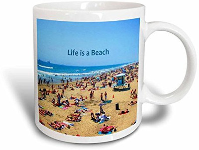 

3dRose Huntington Beach Life is A Beach Ceramic, 11 oz, White Ceramic Mug(60 ml), Multicolor