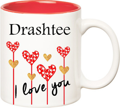 

Huppme I Love You Drashtee Inner Red (350 ml) Ceramic Mug(350 ml), Red;white