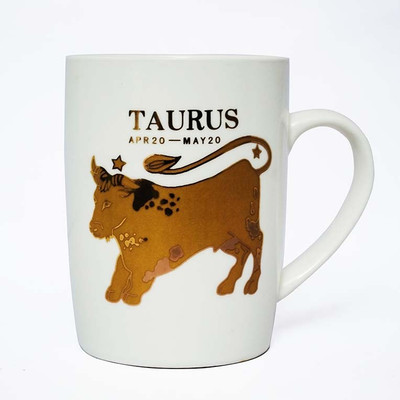 

Painting Mantra Tarus Sun Sign Ceremic Coffee Ceramic Mug, Gold;white