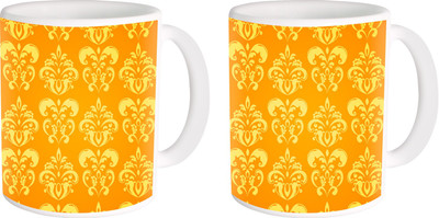 

Heyworlds gifts for flower design 43 Ceramic Mug(325 ml, Pack of 2), Multicolor