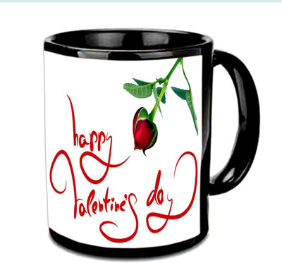 

Raj Laxmi Red rose valentine black Ceramic Mug(350 ml)