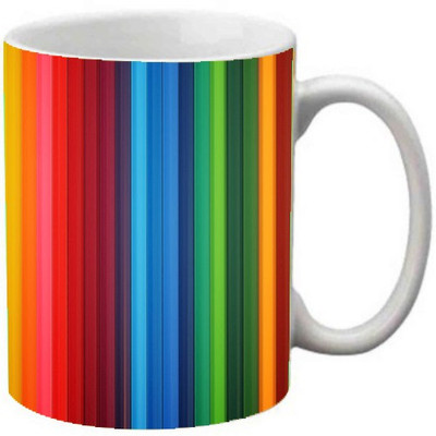 

Maison N Mode Colour Line Coffee Ceramic Mug(330 ml), Multicolor