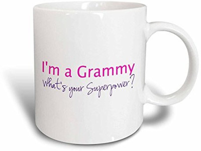 

3dRose mug_193726_2 Im a Grammy Whats Your Superpower Pink Funny Gift for Grandma Ceramic, 15-Ounce Ceramic Mug(60 ml)