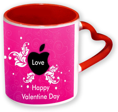 

Heyworlds Happy Valentine Day Gifts Heart Shape Red Color with Handle 10 Ceramic Mug(325 ml), Multicolor