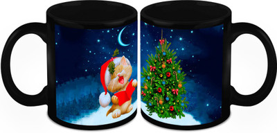 

Homesogood Beautiful Christmas Kitten Ceramic Mug(325 ml, Pack of 2)