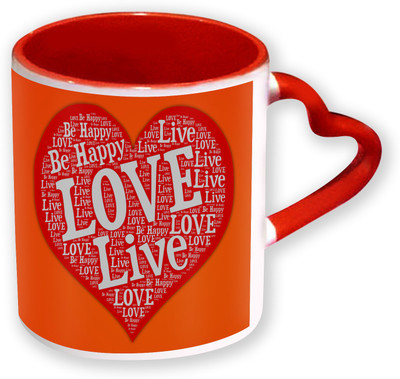 

Heyworlds Happy Valentine Day Gifts Heart Shape Red Color with Handle 54 Ceramic Mug(325 ml), Multicolor