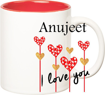 

Huppme I Love You Anujeet Inner Red (350 ml) Ceramic Mug(350 ml), Red;white