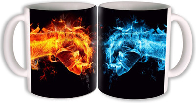 

PhotogiftsIndia fire hand design Ceramic Mug(350 ml, Pack of 2), Multicolor