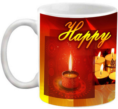 

EFW Happy Diwali Red Candles Theme Printed Coffee Ceramic Mug(325 ml)