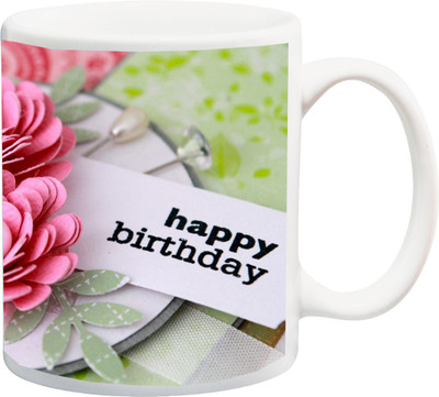

ME&YOU Gift for Father/Mother/Brother/Sister/Uncle/Aunt/Friends;Happy Birthday Pink Flower Beautiful BG Printed Ceramic Mug(325 ml), Multicolor