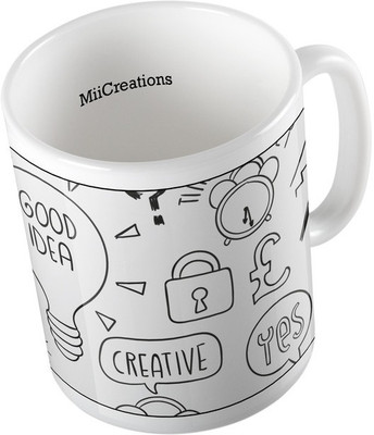 

MiiCreations Printed Good Idea| Creative Ceramic Mug(325 ml), Multicolor