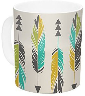 

Kess InHouse InHouse Amanda Lane Painted Feathers Cream Tan Tribal Ceramic Coffee, 11 oz, Multicolor Ceramic Mug(60 ml)