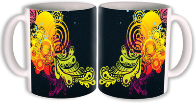 

PhotogiftsIndia flower design 002 Ceramic Mug(350 ml, Pack of 2), Multicolor