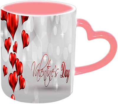 

Raj Laxmi Valentines hearts pink handle valentine Ceramic Mug(350 ml)