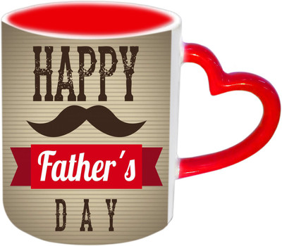 Raj Laxmi Sweet N Cool Design For Fathers Day Red Heart Handle Ceramic Mug(350 ml)