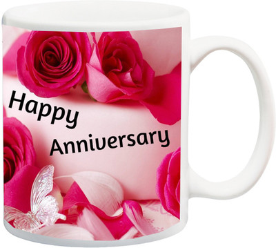

ME&YOU Gift for Father/Mother/Brother/Sister;Happy Anniversary With Love Or Beautiful Pink Roses With Butterfly Printed Ceramic Mug(325 ml), Multicolor
