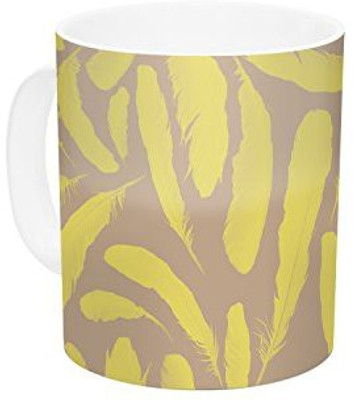 

Kess InHouse InHouse Skye Zambrana Yellow Feather Tan Gold Ceramic Coffee, 11 oz, Multicolor Ceramic Mug(60 ml)