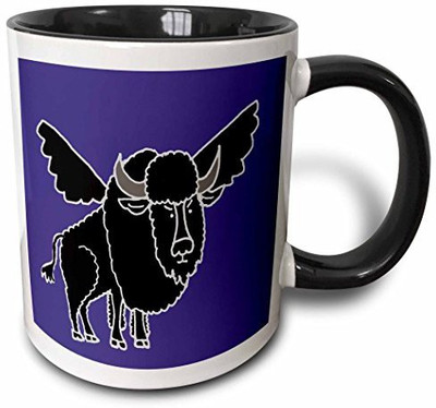 

3dRose mug_200454_4 Funny Black Buffalo with Wings Two Tone Black, 11 oz, Black/White Ceramic Mug(60 ml)