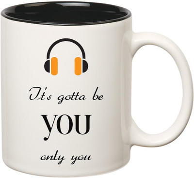 HuppmeGift Music Inner Black Ceramic Mug(350 ml), Black;white