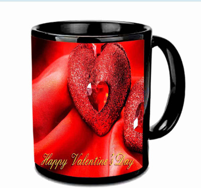 

Raj Laxmi red diamond heart valentine black Ceramic Mug(350 ml)