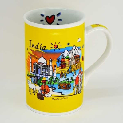 India Souvenirs 12 Oz Yellow with India Subway Design Porcelain Mug(360 ml)