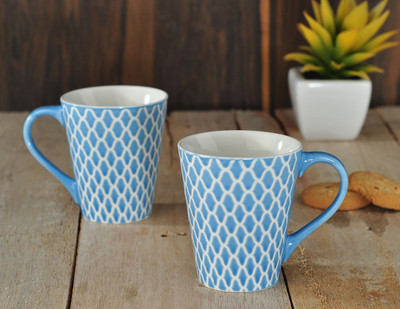Buono Casa NBE MM 13 Porcelain Mug(325 ml, Pack of 2), Blue