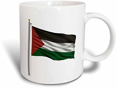 

3dRose Flag of Palestine on A Flag Pole Over White Palestinian Ceramic, 15 oz, White Ceramic Mug(60 ml)