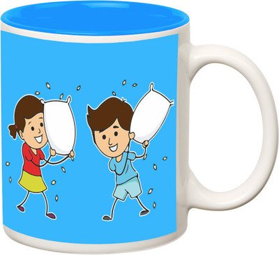 

Huppme Jo Sabse Jyada Ladai Karte Hai Inner Blue Ceramic Mug(350 ml), Blue;white