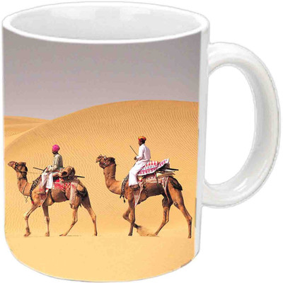Raj Laxmi Ship Of Desert Camel White Ceramic Mug(350 ml)