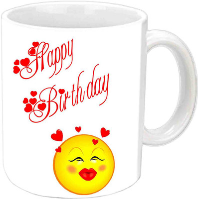 

Raj Laxmi Smile kissing Happy B'day White Ceramic Mug(3.5 ml)