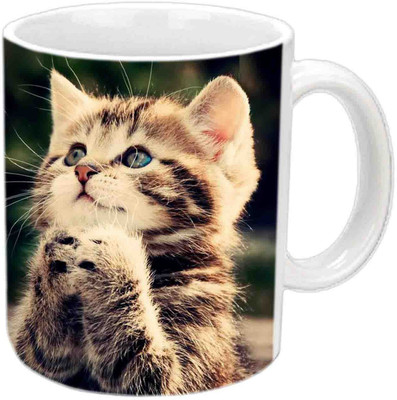 

Raj Laxmi Cute Cat White mug Ceramic Mug(350 ml)