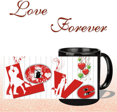

Snapgalaxy L O V E Forever in Black Ceramic Mug(320 ml), Multicolor
