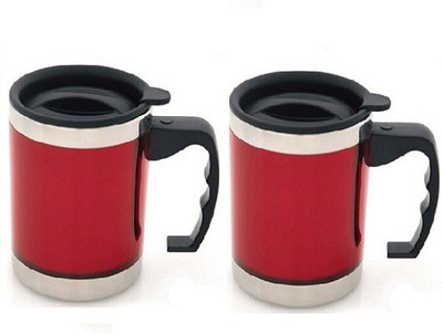 Phoenix Pack of 2 High Quality Economical travel Stainless Steel Mug(Pack of 2), Red