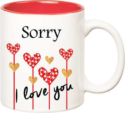 

Huppme I Love You Sorry Inner Red (350 ml) Ceramic Mug(350 ml), Red;white