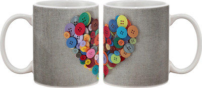 

Artifa Heart Colourful Buttons Porcelain, Ceramic Mug(350 ml), Multicolor