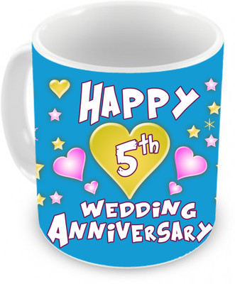 57% OFF on TIED RIBBONS Gift for 5st Happy Anniversary Ceramic Coffee Mug(350 ml)