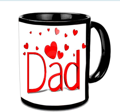 

Raj Laxmi Lovely Hearts Design For Dad Multicolor Ceramic Mug(350 ml), Black