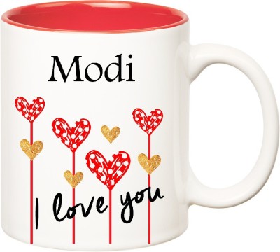

Huppme I Love You Modi Inner Red (350 ml) Ceramic Mug(350 ml), Red;white
