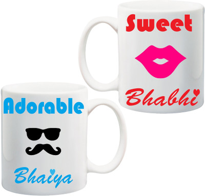 

ME&YOU Gift For Brother And His Wife On Anniversary/Special Occasion; Ceramic Mug(325 ml, Pack of 2), Multicolor