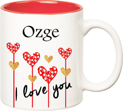 

Huppme I Love You Ozge Inner Red (350 ml) Ceramic Mug(350 ml), Red;white
