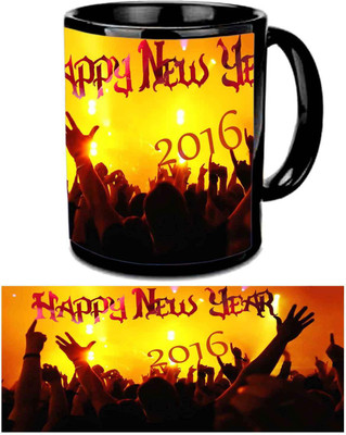 Raj Laxmi Rising hands new eve black Ceramic Mug(350 ml)