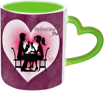 

Raj Laxmi Couple Date Green Handle Valentine Ceramic Mug(350 ml)