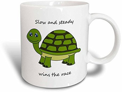 

3dRose Slow and Steady Wins The Race Turtle, 11-Ounce, Green Ceramic Mug(60 ml)