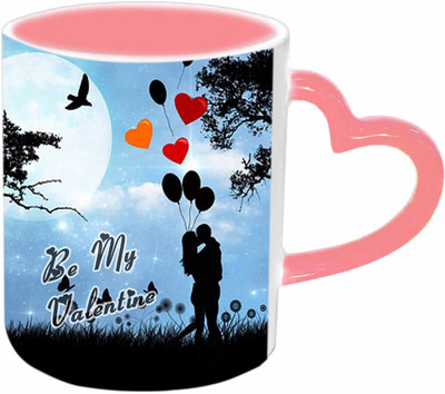 

Jiya Creation1 Kissing Couple Pink Handle Valentine Ceramic Mug(350 ml)