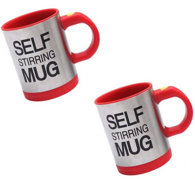 

Jazam Self Stirring Stainless Steel AG296 Stainless Steel Mug(250 ml, Pack of 2), Red
